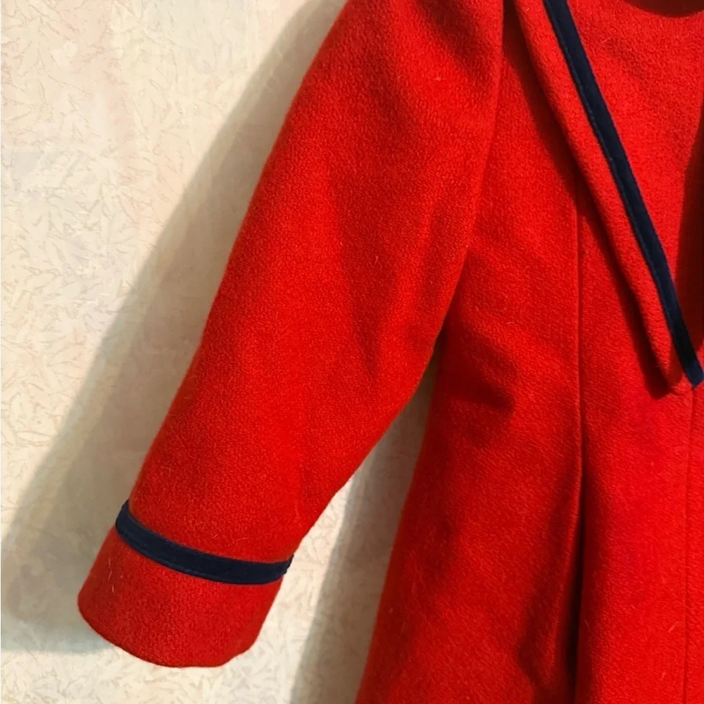 Rothschild Vintage USA Made Red Pea Coat with Navy Trim, Beautiful, Sz 5